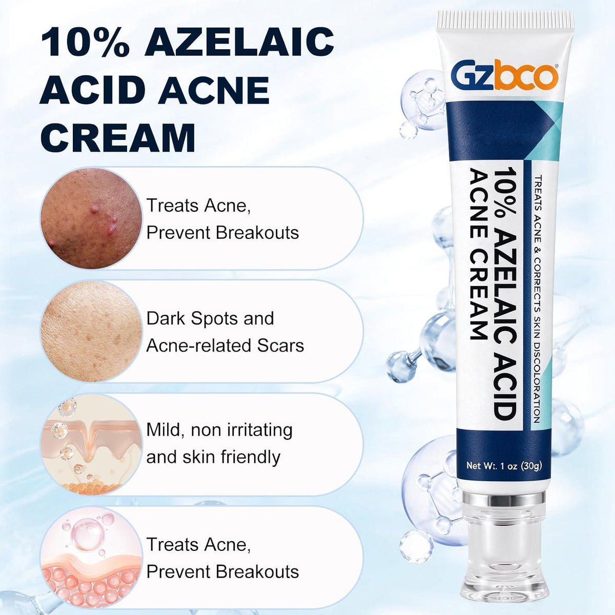 OEM-Hersteller von Aknecreme mit 10 % Azelainsäure | Hautpflege unter Eigenmarke